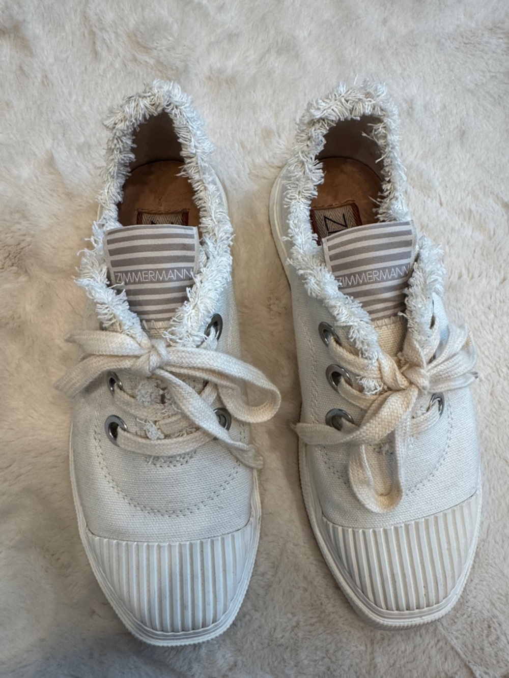 Zimmermann Ivory Fringed Canvas Sneakers